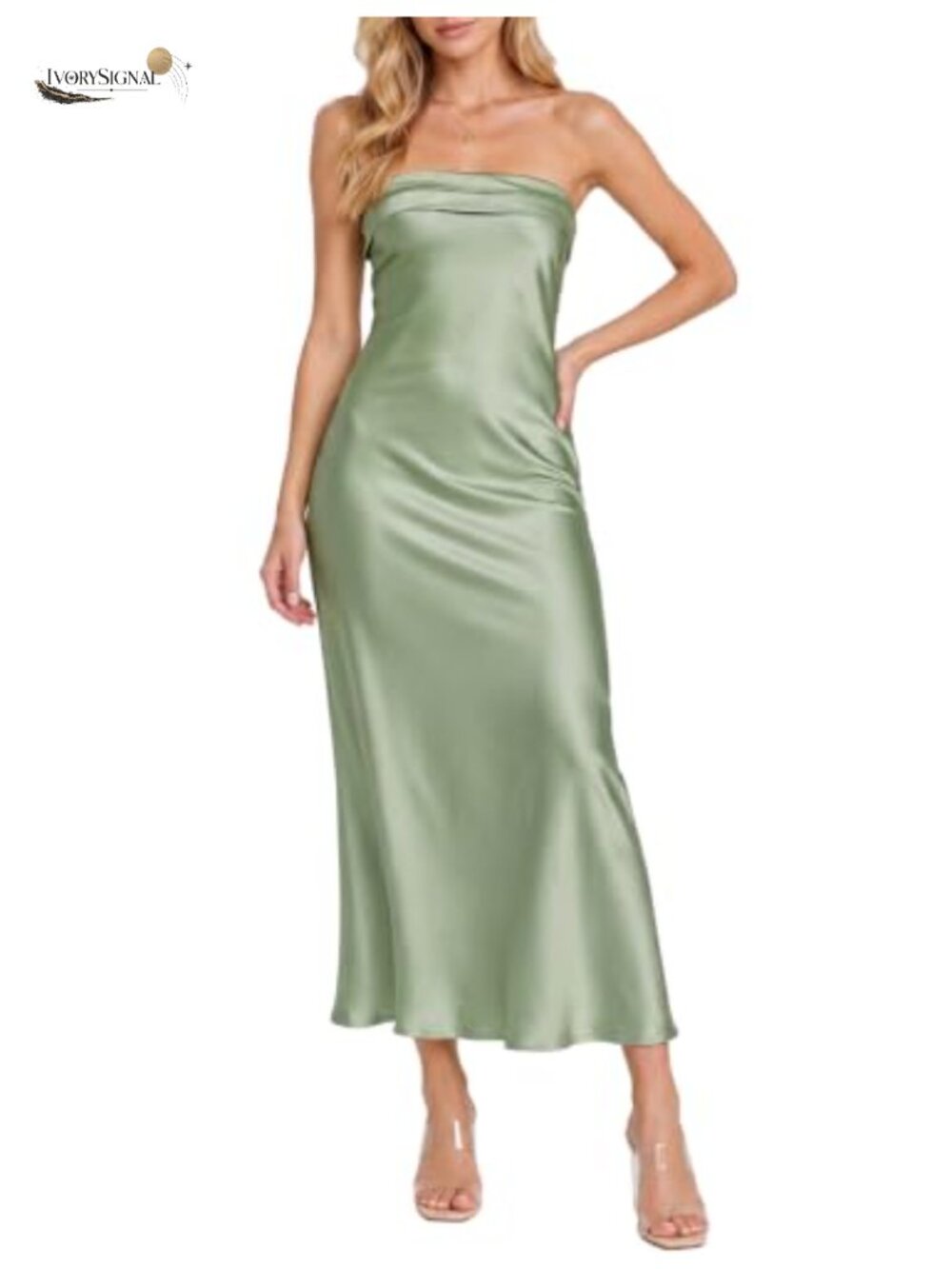 Satin Strapless Backless Maxi Dress Wedding Guest Formal